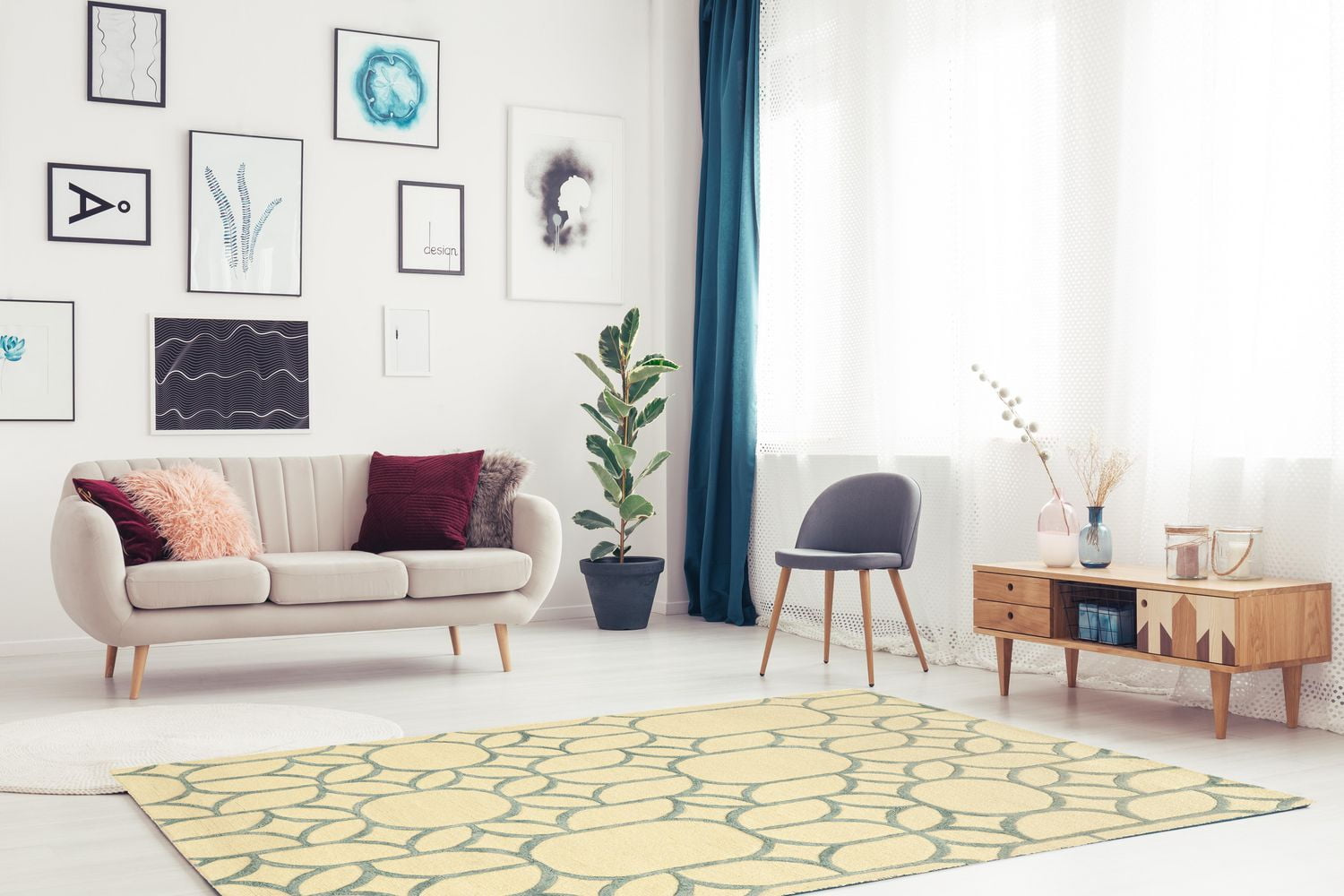 Tapis en Laine Aspire Fenêtre ivoire et turquoise de 8 pi x 11 pi