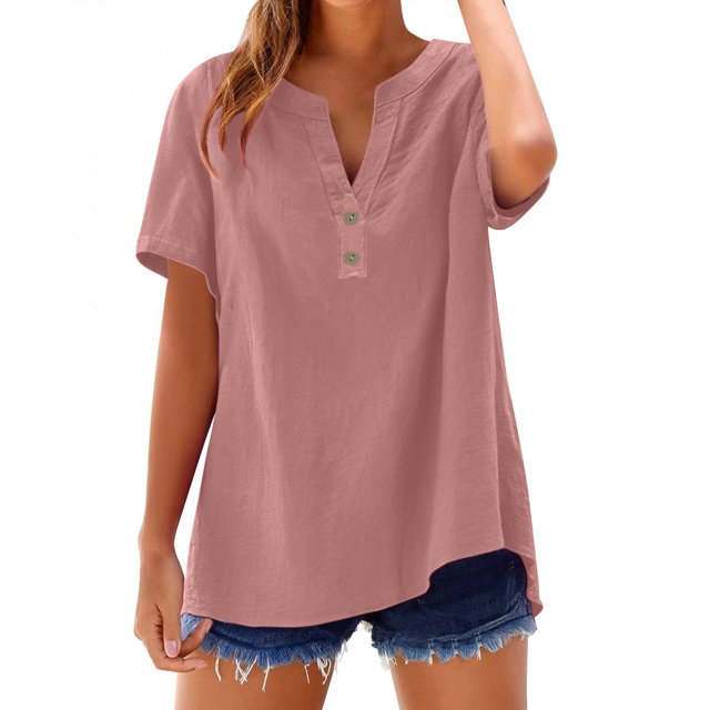 T-Shirts Femmes Lot Mode Décontractée Col en V Manches Courtes Haut T-Shirt - Hontri
