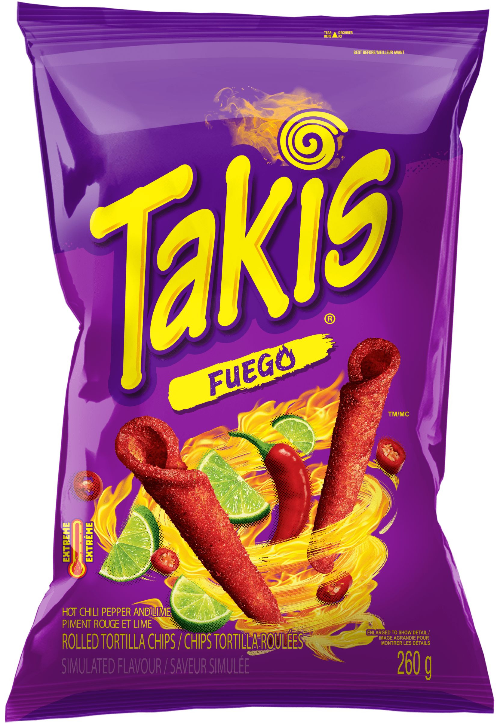 Takis® Fuego Spicy Chili Pepper and Lime Rolled Tortilla Chips, 260g