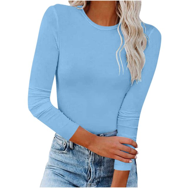 Qertyioot T-Shirt Blouse Basique Aguichant Moulante Extensible à Manches Longues pour Femme, Mode d'Automne, Hauts Unis