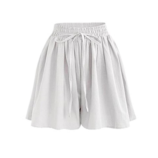 Diufon Chiffon Shorts for Women Elastic Waisted Ruffle Pleated Pants Solid Color Drawstring Shorts Pants