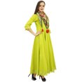 thumbnail image 1 of Bimba Robe Anarkali Classique en Coton Vert Évasé avec Pompons et Foulard - 14, 1 of 5