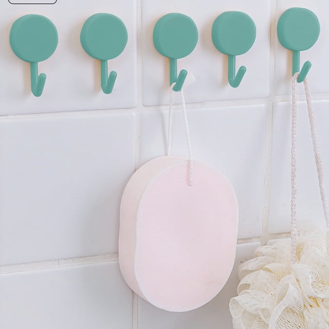 5-Pack Adhesive Wall Hooks, No-Drill Damage-Free Installation, Strong Adhesive 360 Rotation, for Bathroom Kitchen, Hanging Towels Utensils, Plastic Material, Space-Saving Organizer
