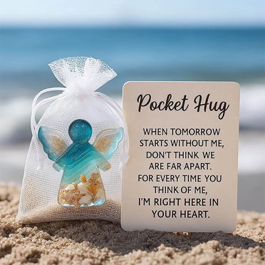 Pocket Hug Gift, Angel-Themed Acrylic Memorial Token with Beach Sand, Sympathy and Grief Support Keepsake, Comforting Poem for Loss, Portable Emotional Comfort for Loved Ones