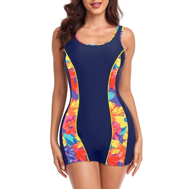 RELLECIGA Women's Athletic Boyleg One Piece Swimsuits Sport Bathing Suit