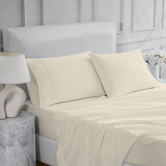 100% Cotton Bed sheets, Deep Pocket, Wrinkle Resistant, Soft & Smooth Sateen 3-Piece, Twin Fresh Ivory by Aireolux