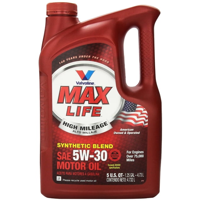 Valvoline 782256 MaxLife Huile (R) SAE 5W-30 Mélange Synthétique pour Moteur dans une Pichet de 5 Pintes. Conçue pour les Moteurs de Plus de 75 000 miles, Cette Huile Comprend des Conditionneurs d'Étanchéité, des agents Anti-Usure et des Détergents pour Réduire les Boues et les Dépôts, Prolongeant la Durée de Vie du Moteur.