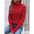 thumbnail image 3 of Women Turtle-Neck Sweaters Cable Knit Long Sleeve Pullover Jumper Tops Fall Winter Casual Solid Sweater Red S, 3 of 6