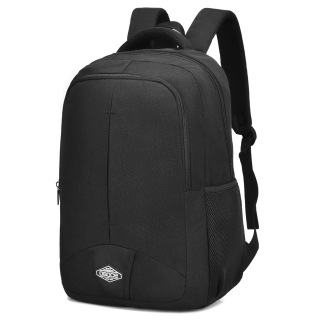 Amdohai Laptop Backpack Women Men Computer Backpack Travel Business Bag Fits 15.6 Inch Laptop and Notebook. Lightweight black polyester backpack with water-resistant and scratch-resistant material. Features a front zipper pocket, main compartment with padded laptop pocket, two side mesh pockets, adjustable mesh padded shoulder straps, and a luggage strap for travel convenience.