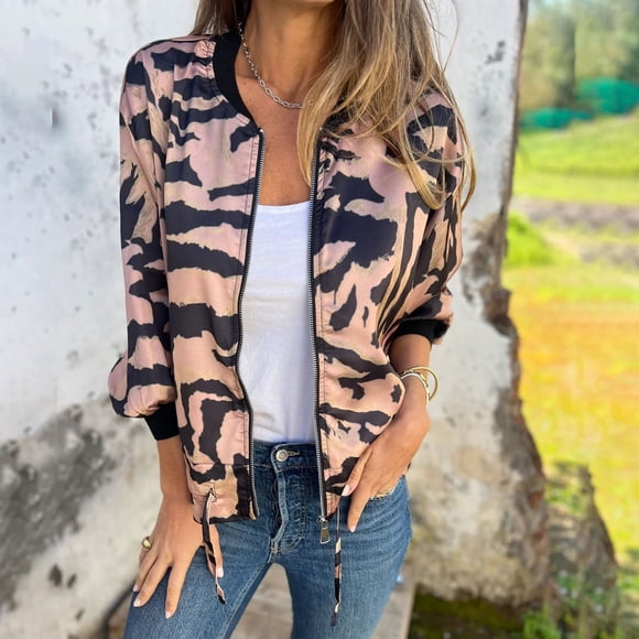 Baberdicy Women's Pilot Style Jacket, Autumn New Fashion Zip up Aviator Casual Outerwear , Pilot Bomber Jacket, Zip Utility Coat, Fall Streetwear Layer Pink 3Xl