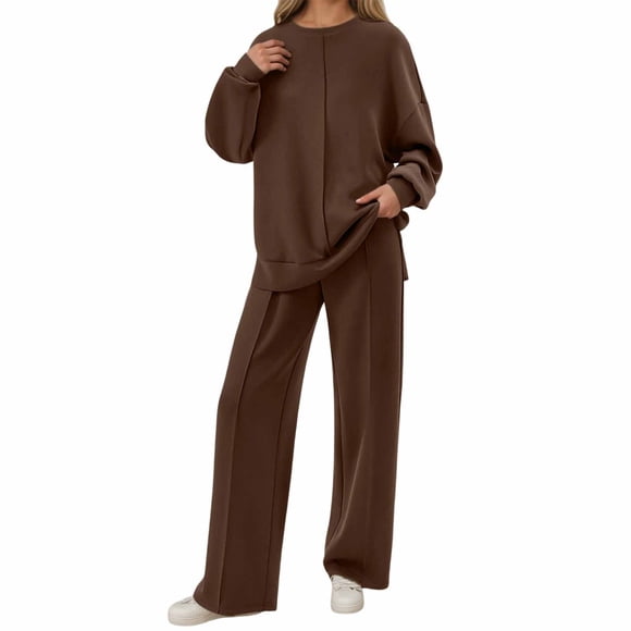 Lounge Sets for Women, Women Fall Fashion 2025 2 Piece Outfits Sweatsuit Set Jogger Sweatpants Matching Sets Airport Tracksuit(Brown,S)