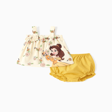Disney Disney Princess Bébé Ensemble 2 Pcs Ariel/Rapunzel/Belle/Cendrillon/Tiana/Snow White Haut Sans Manches à Volants à Smocks à Motif Floral et Short Bloomer