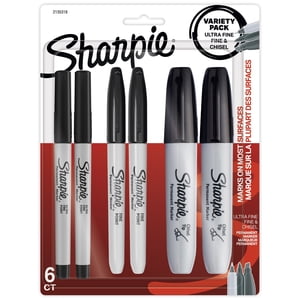 Sharpie Permanent Pack de marques de variétés, avec des marques fines, ultra-fines, et point de chisel, noir, 6 Nombre