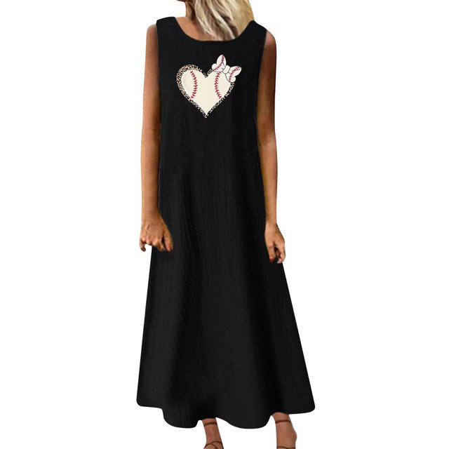 RKSTN Robes pour Femmes 2023 Mode Été Décontracté Col Rond Sans Manches Jupes Maxi Poches Vacances Couleur Unie Plage Longue Robe avec Imprimé Graphique