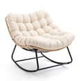thumbnail image 4 of Indoor Outdoor Patio Rocking Glider Chair – 450 lbs Capacity – Weather-Resistant Rattan, UV-Proof Cushion & soft Toy Fleece Upholstery – Sturdy Rubber Wood & Reinforced Steel Frame, 4 of 6
