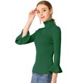 thumbnail image 1 of INSPIRE CHIC Chandail pour Femme à Col Roulé, Manches 3/4 à Volants, Coupe Ajustée, Tricot Côtelé, m Vert, 1 of 1