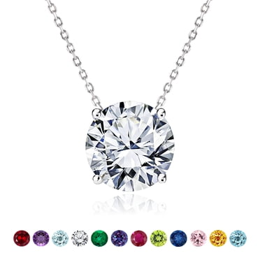 JeenMata Magnifique Pendentif Solitaire de 1 Carat Taille Ronde - Moissanite - Pierre de Naissance d'Avril, Collier en Or Blanc 18 K Plaqué sur Argent, Femme, Adulte