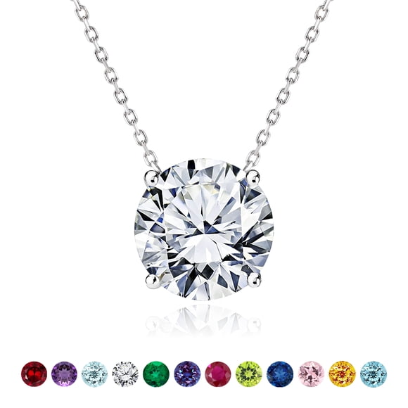 JeenMata Beautiful 1 Carat Round Cut - Moissanite - April Birthstone Solitaire Pendant Necklace in 18K White Gold over Silver, Female, Adult