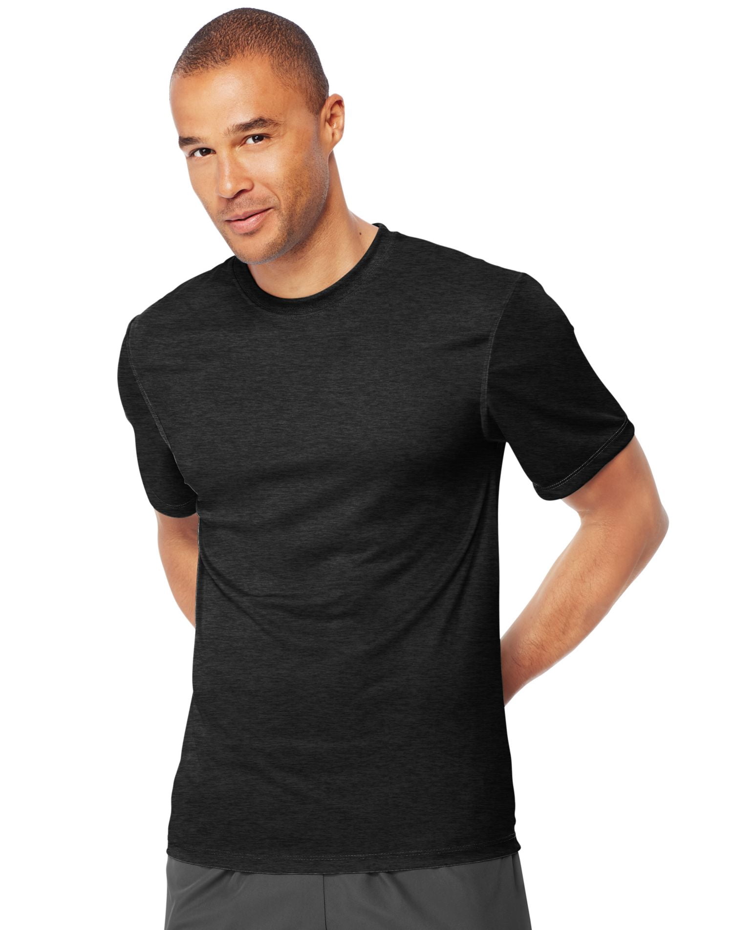 Hanes T-Shirt pour Homme Cool DRI Sans Étiquette, TG, Noir Chiné