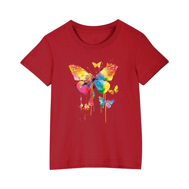 RXIRUCGD 2025 Vêtements d'Été pour Enfants T-shirt Imprimé Mode Mignon Col Rond Manches Courtes
