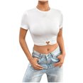 thumbnail image 1 of Yuyuzo Crop Tops pour les Femmes Col Rond Manches Courtes Sortir Tops Été Minces Ajustés T-Shirts Froncés, 1 of 5