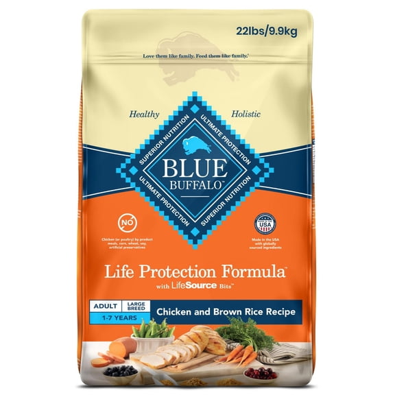 Blue Buffalo Nourriture Sèche pour Chien Adulte de Grande Race au Poulet et au Riz Brun 10kg