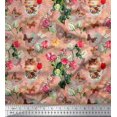 thumbnail image 1 of Soimoi Orange Satin Silk Fabric Cat,Insect & Rose Buds Flower Fabric Prints by Yard 42 Inch Wide, 1 of 3