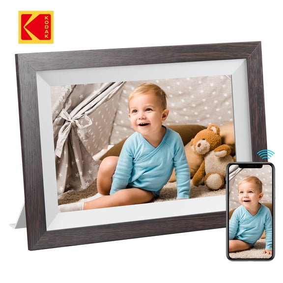 Kodak Cadre Photo Numérique Intelligent Wi-Fi 10,1 Pouces 1280x800 Écran Tactile, Rotation Automatique, Mémoire Intégrée 16 Go, Partagez des Moments Instantanément via l'App Kodak de n'Importe Où - Chocolat