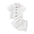 thumbnail image 1 of Faithtur Toddler Baby 2Pcs Summer Outfits, Short Sleeve Button Down Lapel Shirt + Shorts Set, 1 of 9