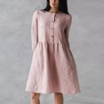 thumbnail image 2 of Robes en Coton pour Femmes Décontractées Été Mode Décontractée Col Rond Bouton Manches Longues Robe en Coton et Lin Longueur Genou Poche Robes Unies Robes en Lin pour Femmes Décontractées Été, 2 of 5
