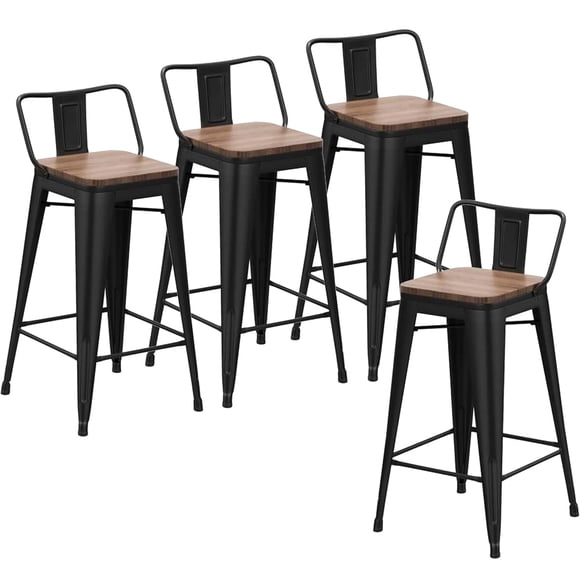 Changjie Furniture Tabourets de Bar 24 Pouces Ensemble de 4 Tabourets de Bar Industriels en Métal Hauteur Comptoir Tabouret de Bar avec Dossiers pour Cuisine à Domicile (24 Pouces, Noir)