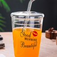 thumbnail image 3 of EIMELI Tasse en Verre avec Paille et Couvercle Tasse en Verre Résistante à la Chaleur Transparente Jolie Motif de Fraises Tasse en Verre, 3 of 6