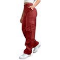 thumbnail image 2 of Pantalon Cargo Grande Taille pour Femmes, Pantalon à Jambe Grand avec Taille à Bouton et Fermeture Éclair et Poches, Pantalon Décontracté à Fermeture Éclair Ample pour Activités de Plein Air, Sport et Randonnée P-5TG, 2 of 9