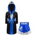 thumbnail image 2 of Fldy Kids Boys Boxing Uniform Set 2Pcs Boxing Robe And MMA Shorts Boxer Costume Halloween Outfit Black Blue Silver 6, 2 of 4