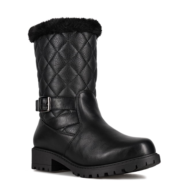 Aquatherm Canada Whittaker2 Bottes d'Hiver pour Femmes Noires de Largeur Moyenne, avec Fermeture Éclair Latérale et design Matelassé. les Bottes Ont une Semelle Intérieure en Thermolite, des Coutures Scellées à la Chaleur avec Ruban et Scellage à Chaud, et Ont une Cote de -20 °C pour Garder les Pieds au Chaud et au Sec. Convenant aux Promenades Enneigées et aux Sorties Décontractées.