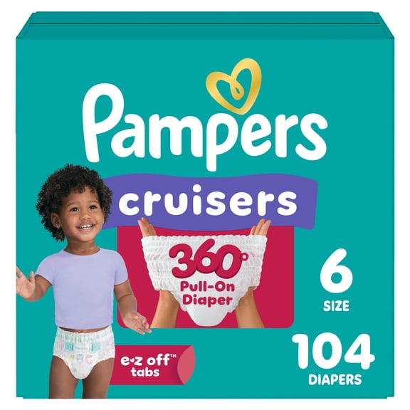 Pampers Couches - Cruisers 360° - Taille 6, Ajustement Anti-Fuites jusqu'à 100 %, Conçues pour les Bébés Actifs, Couche à Enfiler, Onglets EZ Off Conçus pour des Changements Faciles