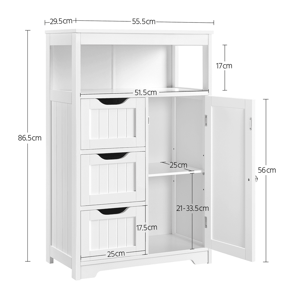 FullFurnique Bathroom Floor Cabinet MDF Wooden Storage Organizer w/ Drawers, White