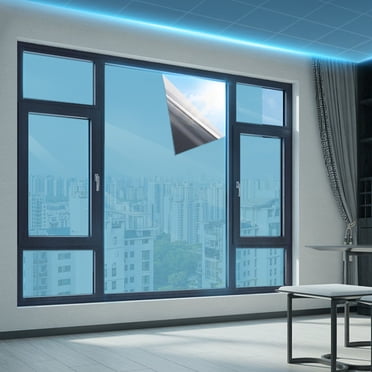 Leutsin One Way Privacy Film,One Way Privacy Window Film Day and Night Window Tint for Home,Mirror Vinyl Roll Heat Control Anti Uv Static Cling Sliding Door Coverings No Glue Garage Solar Paper