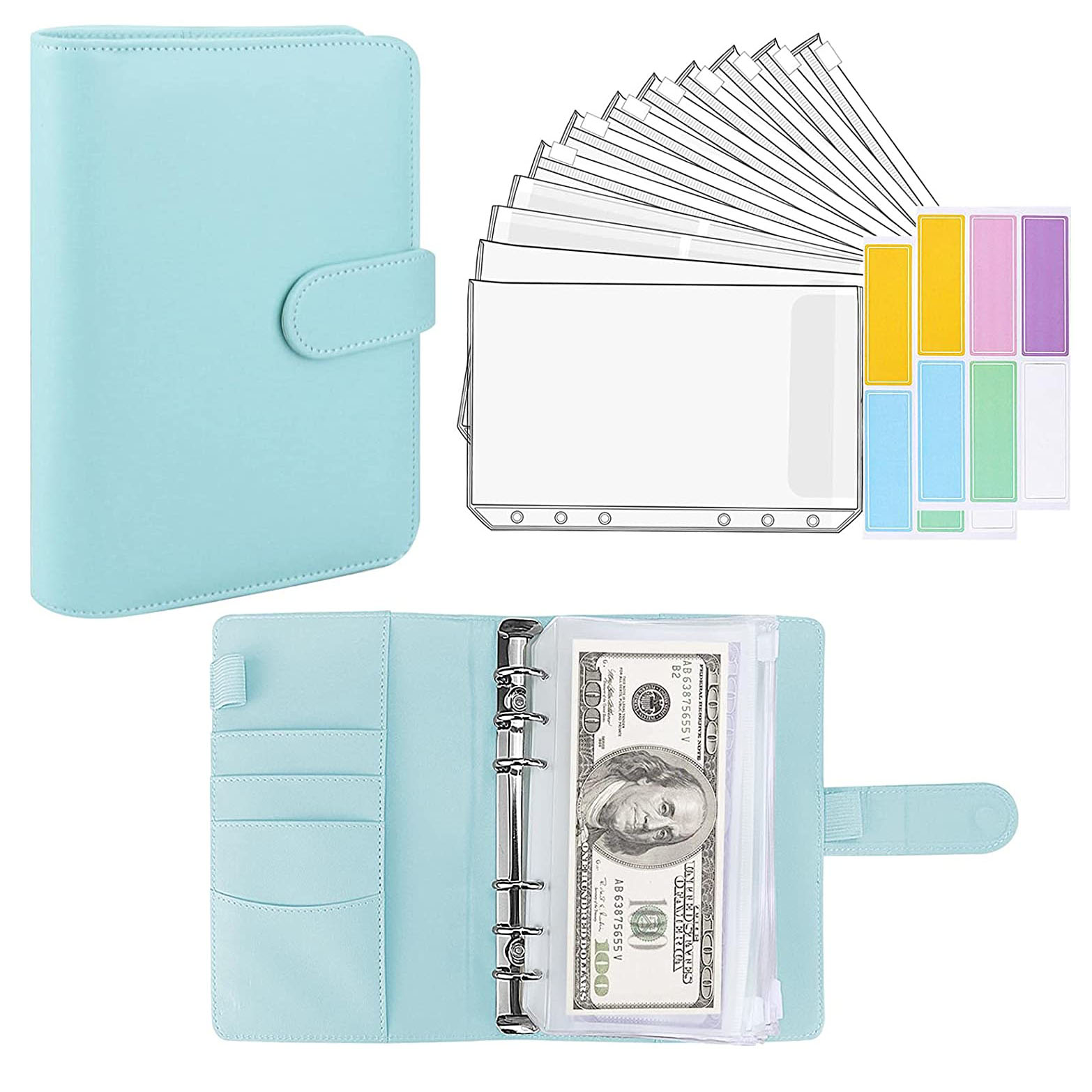 A6 Binder Budget Notebook Personal Planner Organizer System with Binder Pockets Cash Envelope Wallet for Saving Money Budgeting