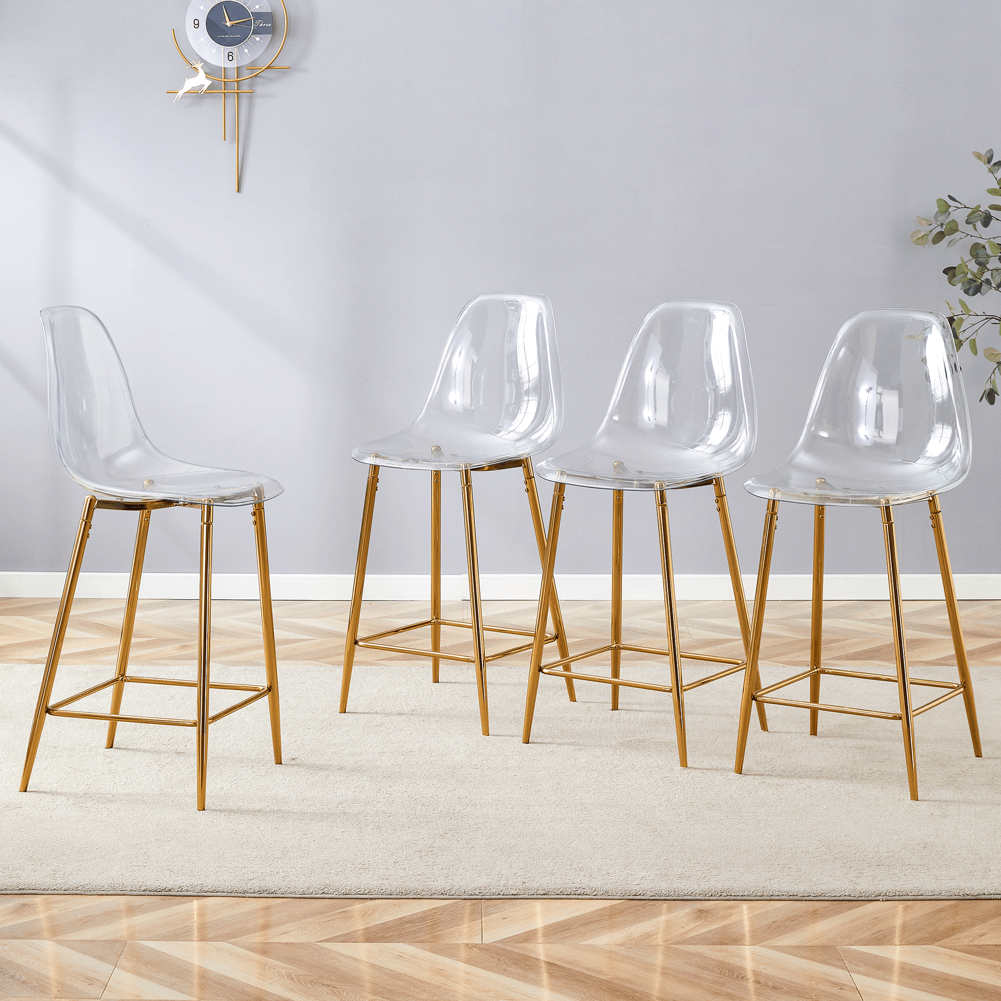Noble House Modern Minimalist Bar Stool Set of 4,Integrated Backrest,Gold