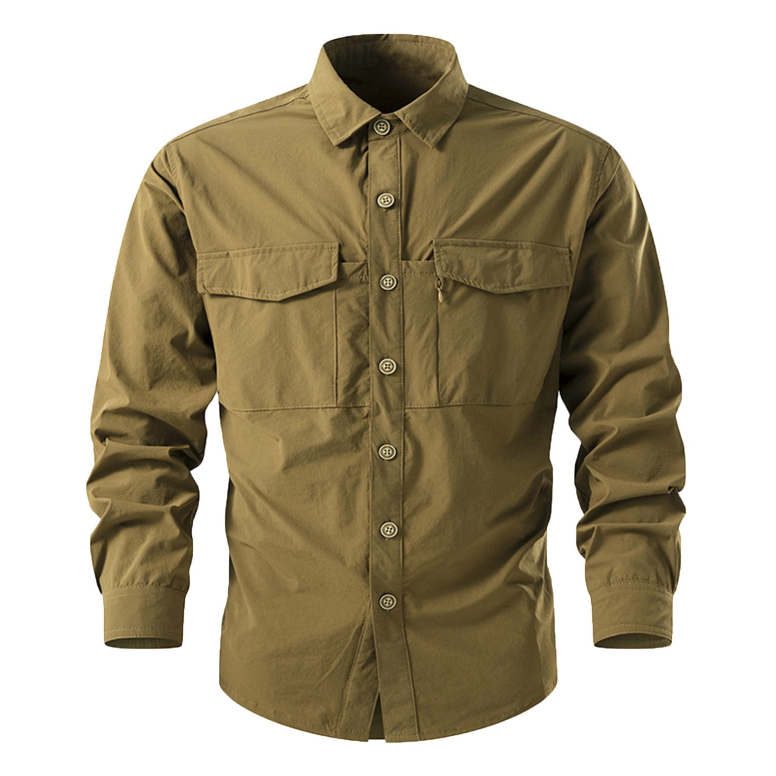 AherBiu Mens Shirts Long Sleeve Button down Outdoor Lightweight Work Shirt with Pockets Fall Quick Drying Hiking Shirts