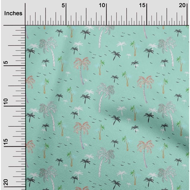 oneOone Cotton Silk Fabric Bird & Palm Tree Printed Fabric 1 Yard 42 Inch Wide