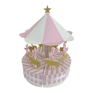 CIMAXIC Wedding Creative Carousel Paper Candy Box Wedding Vintage Candy Boxes Chocolate Gift Treat Boxes Wedding Party Favor (Pink),11.02"X11.02"X13.39"
