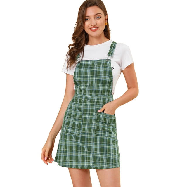 INSPIRE CHIC Robe Salopette à Carreaux pour Femme à Bretelles Ajustables