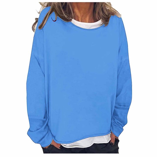Timegard Hauts pour Femmes à Épaules Tombantes, Col Ras du Cou, Chandail Ample, Hauts d'Automne Décontractés à Manches Longues, Blouse Confortable