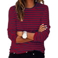 thumbnail image 2 of Aocisk T-Shirts à Blocs de Couleur Rayés pour Femmes, Manches Longues, Col Rond, Coupe Régulière, T-Shirts Décontractés, Confortables pour l'Automne, Hauts, Rouge G, 2 of 6