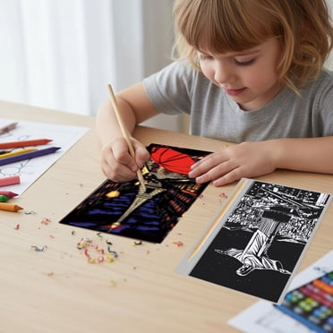Feltree Scratch Art Kit for Kids and Adults with 12 Sheets and Wooden Pen, Creative Fun and Stress Relief Activity for Mindfulness and Gifts