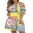 thumbnail image 2 of Femmes Casual Mini Robe d'Été Rayé Épaule Manches Courtes A-Ligne Robe Courte, 2 of 4