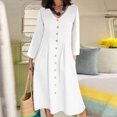thumbnail image 1 of Gspmoly Robes d'Été pour Femmes, Mode Femmes Col en V Uni Manches Longues Bouton Robe Décontractée Longueur Genou Robes de Soirée pour Femmes Liquidation, 1 of 6