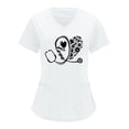 thumbnail image 1 of Haut de Sarrau pour Femmes à Col en V, Salopettes Unies, Impression Partielle Positionnée, Manches Courtes, Hauts d'Uniforme de Travail, 1 of 6